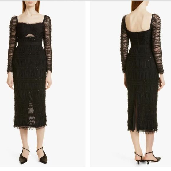 NWT Self Portrait BLACK DOT MESH SHIRRED
MIDI DRESS BLACK US Size 6 - Picture 9 of 16